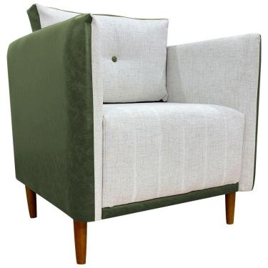 Imagem de Poltrona Decorativa Para Sala Recepção Consultório Aviv Luxo Corino E Linho