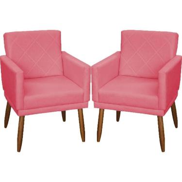 Imagem de Kit 2 Poltronas Decorativa Para Sala Recepção Beatriz Suede Cores Pé Palito Castanho