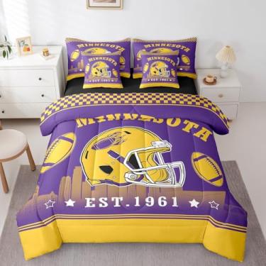Imagem de Erosebridal Jogo de cama solteiro de futebol americano, 7 peças, para meninos, jogadores de futebol, cama rubi em uma bolsa com lençol de cima e lençol com elástico, tema de jogo esportivo (Minnesota)