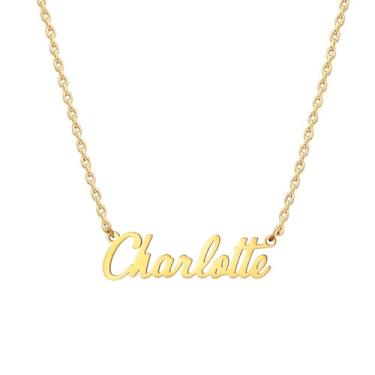 Imagem de MOMOL Colar com nome de aço inoxidável banhado a ouro 18 K, colar personalizado com nome personalizado, colar de placa de identificação para mulheres, Small, Banhado a ouro, Sem Pedra Preciosa