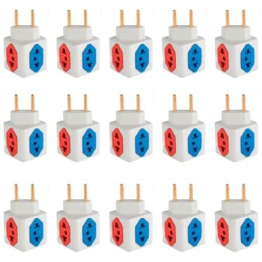 Imagem de KIT Com 15 Adaptadores Benjamim Cubo 3D Com 3 Entradas de Tomada 10 Amperes E 1 Entrada de Tomada 20 Amperes CORES SORTIDAS Plug Padrão Novo 3 Pinos Resistente PREMIUM