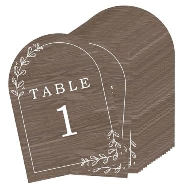 Imagem de Big Dot of Happiness Números de mesa de casamento rústica, decoração de festa de noivado e aniversário, centros de mesa de madeira de casamento country, cartões de papel dupla face 12,7 x 18 cm