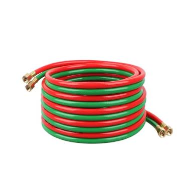 Imagem de Sialvnd Mangueira De Oxigênio E Acetileno 1/4 Pol. X 100 Pés Com Conexões 9/16 Pol.-18 B, Maçarico Corte Soldagem Duplo (25 Pés)