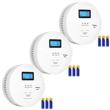Imagem de Detectores de fumaça e Co 2 em 1, combo de bateria e detector de fumaça com display digital, indicadores sonoros de aviso, 3 pacotes, fácil instalação