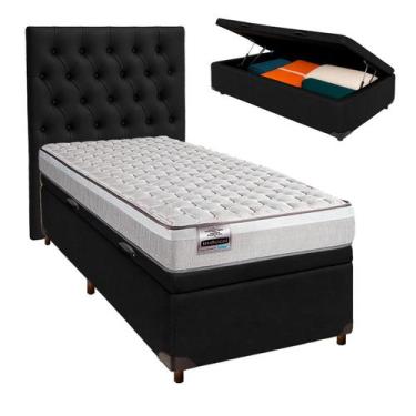 Imagem de Cama Box Bau + Colchão Solteiro Molas Ensacadas Hanover Inducol + Cabe