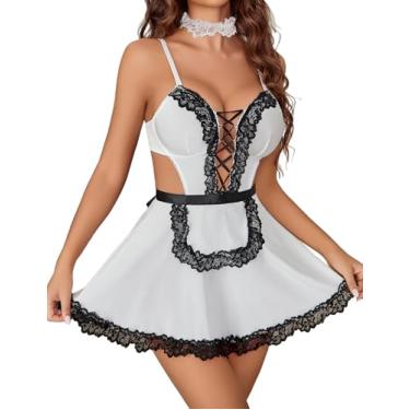 Imagem de Avidlove Vestido feminino de empregada, roupa de dormir, lingerie sexy, com gargantilha, plus size