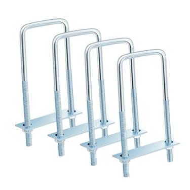 Imagem de Esquirla 4 peças de parafusos quadrados em U de metal revestido de zinco confiáveis com porcas, placas e arruelas de alta resistência para reboque de barco, M10 80x110 Mm