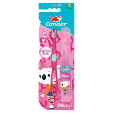 Imagem de Escova Dental Macia Lilica Ripilica Condor Júnior Cabeça P + Estojo Protetor