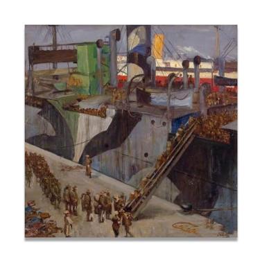 Imagem de American Troops Embarking John Lavery Classic Realist Portrait & War Scene Canvas Art – Decoração de parede de arte irlandesa para casa 30 x 30 cm Un Framed