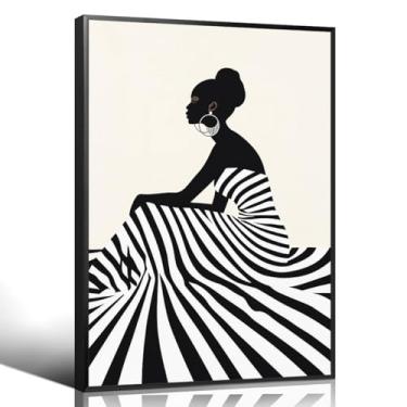 Imagem de ytreyoimro Arte de parede em tela afro-americana, pôster estético de menina negra, impressão de arte minimalista de pessoas negras, arte moderna afrocêntrica para dormitório feminino 30 x 40 cm sem