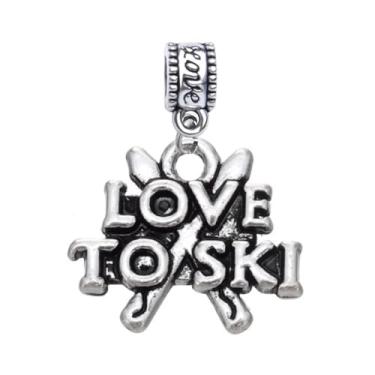 Imagem de Pingente Love to Ski – Pingente de esportes de inverno para amantes de neve – Compatível com pulseiras Pandora, Chamilia, Troll e Europeias – Presente para esquiadores e snowboarders
