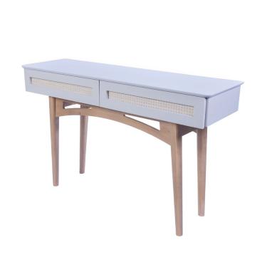 Imagem de Aparador Para Sala Com 2 Gavetas Com Detalhe Em Rattan - Nude Laca E Pés Avelã