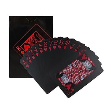 Imagem de Baralho Black A Prova D'agua Preto Com Vermelho Ou Azul Poker Mágica Jogos de Mesa (Preto com Vermelho)