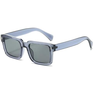 Imagem de Óculos de sol de armação estreita da moda, feminino, retrô, masculino, retangular, óculos de grau, proteção UV400 (azul, cinza)