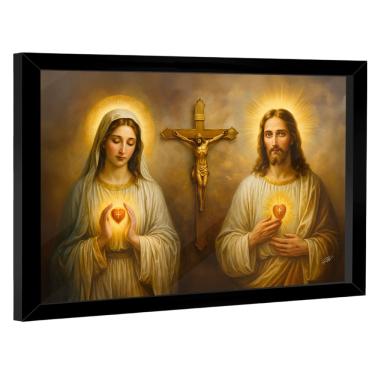 Imagem de Quadro Decorativo Sagrado Coração de Jesus e Maria