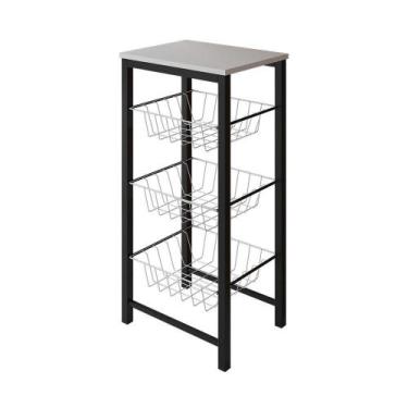 Imagem de Fruteira De Chão Cozinha Montada Aço Preto Cesto Branco Tampo Branco R