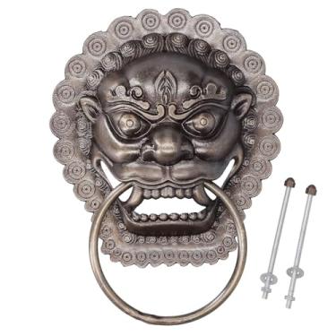 Imagem de Aldrava de porta estilo chinês latão porta knocke antigo animal cabeça anel maçaneta de porta porta de madeira pátio cobre puxador anel puxador