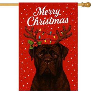 Imagem de BlissYard Merry Christmas Garden Flag Cane Corso Dog Renas Chifres Luzes de Natal 71 x 101 cm Banners de quintal grande dupla face para amantes de cães varanda casa ao ar livre férias inverno