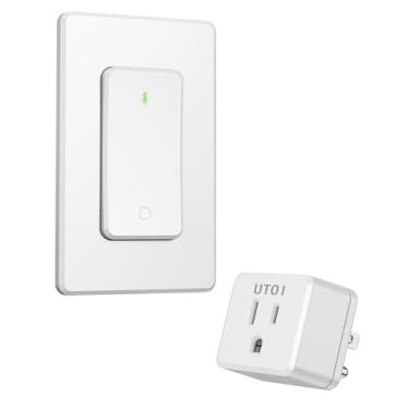 Imagem de UTOI Plugue de tomada de controle remoto para luzes de árvore de Natal, interruptor de tomada elétrica sem fio 15A para lâmpadas, decorações de férias e eletrodomésticos, expansível, branco