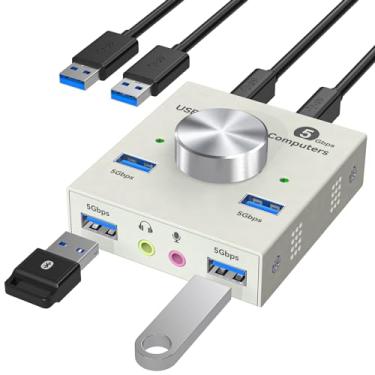 Imagem de Gazetek Switch Usb 3.0 Para 2 Computadores Compartilhando Dispositivos De Fone Ouvido Com Fio 3,5 Mm, Comutador 4 Portas Teclado E Mouse, Hub Impressora/Scanner Dois Cabos