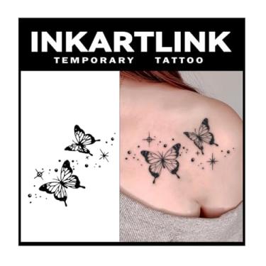 Imagem de INKARTLINK Tattoo Tech, tatuagem semipermanente média de 2 folhas, tatuagens temporárias, duram de 1 a 2 semanas, à prova d'água, visual realista, sem adesivo, sem reflexo (borboletas duplas)