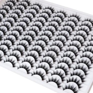 Imagem de Azenlo Cílios postiços 48 pares de cílios postiços de vison sintético 14 mm cílios finos 3D pacote de cílios de olho de gato a granel atacado (estilo 48-035)