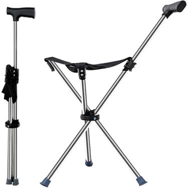 Imagem de Bancos de viagem leves para adultos. Bengala com assento, bengala, cadeira dobrável, bengala de caminhada, acampamento, caminhada, bengala com assento, banco de muleta assentado, cadeira de vara