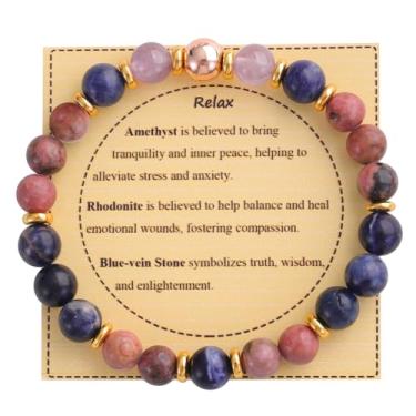 Imagem de KSQS Pulseira De Contas Pedras Curativas Para Mulheres, Proteção E Equilíbrio Com Preciosas Naturais, Cristal Espiritual Alívio Da Ansiedade Cartão Significado (Nº 51)