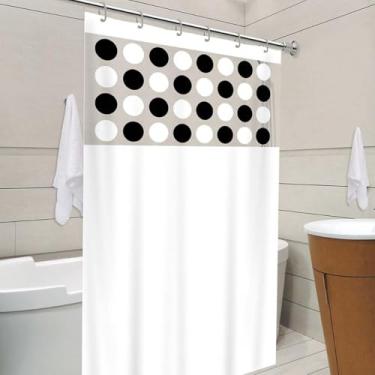 Imagem de Cortina Box Banheiro Impermeável Antimofo PVC com Visor Transparente Estampado – 1,98x1,38m | Instalação Fácil com Ganchos Inclusos, Resistente e Durável (Branco)