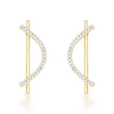 Imagem de Brinco Delicado Palito com Onda Cravejada Banhado a Ouro 18k - Atrakti