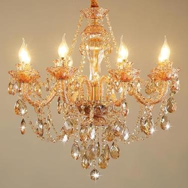 Imagem de Bagood Lustre De Cristal K9 Champanhe Com 8 Luzes, Iluminação De Velas, Lustre Moderno, Luzes Pendentes Para Sala De Jantar, Sala De Estar, Quarto, Entrada, Decoração Elegante, Base E12, Altura 22,