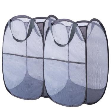 Imagem de Cesto de roupa suja dobrável, pop-up de malha com bolsos laterais, 2x 