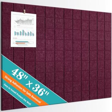 Imagem de Quadro de cortiça grande, pacote com 12 azulejos de parede de feltro com adesivo removível seguro, quadro de avisos para escritório, quadro de cortiça para design acolchoado e protetor de parede de