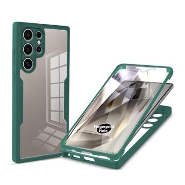 Imagem de Capas de corpo inteiro de 360° com duas camadas para Samsung Galaxy S23 S24 Ultra S21 FE S22 Plus S23 FE A55 A35 A25 A15 A04S Capa dupla face, verde escuro, para S23 Ultra (6,8 polegadas)