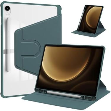 Imagem de Capa giratória para Samsung Galaxy Tab S7 FE/S8 Plus/S7 Plus de 12,4 polegadas, suporte protetor de rotação de 360 graus, capa rígida fina e traseira transparente, com suporte para caneta S despertar