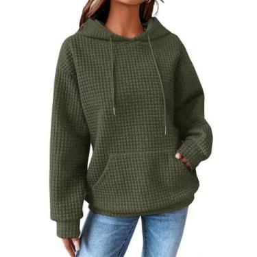 Imagem de Moletom com capuz feminino SHEWIN, moda outono 2024, verde waffle, tam