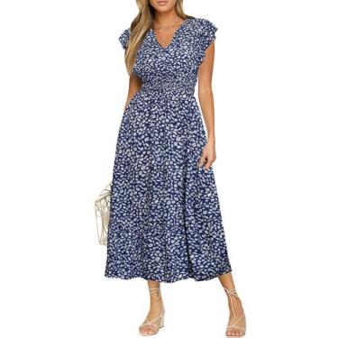Imagem de Vestido Maxi BerryGo Floral Azul Escuro Viscose para Mulheres