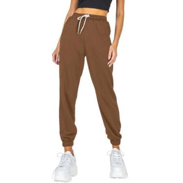 Imagem de Calça de moletom feminina AUTOMET com fundo fino, café, poliéster/algo