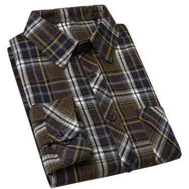 Imagem de Camisa masculina casual cromoncent de flanela xadrez, manga comprida, 