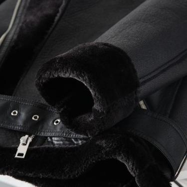 Imagem de Jaqueta feminina extra grossa de pele sintética preta de algodão de in