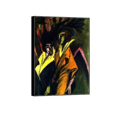 Imagem de Impressão em tela pintura famosa imagem de arte de parede - duas mulheres na rua - pôster moldura preta para sala de estar banheiro decoração de casa 50 x 70 cm 20 x 27 pol