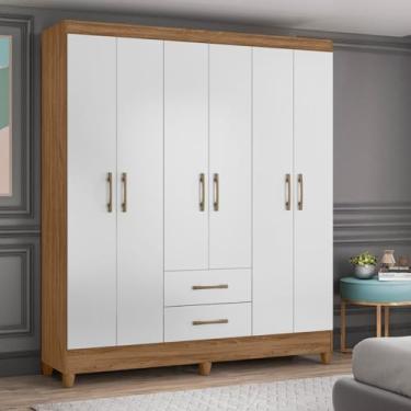 Imagem de Guarda Roupa Casal 6 Portas 2 Gavetas 153x182cm Panamá Moval Cor: Naturale/Branco