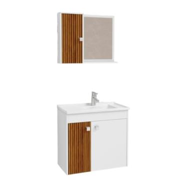 Imagem de Armário de banheiro completo/penteadeira - Resistente à umidade, oferece armazenamento organizado para banheiros residenciais ou de apartamentos. (Branco/3D-Ripado)