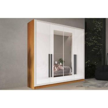 Imagem de Guarda Roupa Casal 4 Portas (2 C/ Espelho) E 4 Gavetas Valência Freijo/branco - Politorno