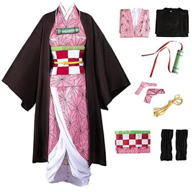 Imagem de Buyoem Fantasia de cosplay de anime, quimono para adulto, fantasia de anime, roupa de Halloween com peruca, preto, P