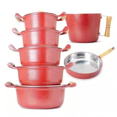 Imagem de Kit cozinha completa jogo panelas 14 a 22 + frigideira 20cm+ caneco 12cm (Vermelho)