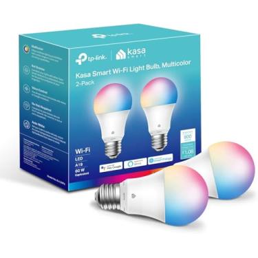 Imagem de Kasa Smart Lâmpadas, lâmpadas WiFi inteligentes reguláveis que mudam de cor compatíveis com Alexa e Google Home, A19, 9W 800 Lumens, 2,4 Ghz somente, nenhum hub necessário, pacote com 2 (KL125P2), multicolorido