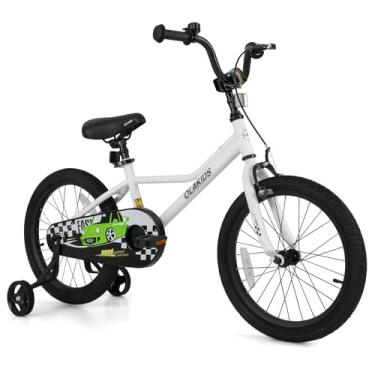 Imagem de Olakids Bicicleta infantil, bicicleta infantil com tema de carro de corrida de 30,5 cm, 40,6 cm, com rodas de treinamento, assento ajustável, suporte de guidão, freio e freio de mão, bicicleta