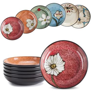 Imagem de Pratos profundos de cerâmica para cozinha, 21,6 cm - Conjunto de 6 pratos - Tigela grande para servir macarrão, para bife, salada, aperitivo, macarrão, servir, etc. - Seguro para lava-louças