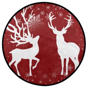 Imagem de Tapete redondo de 0,9 m de rena de Natal, antiderrapante, lavável, tapete redondo, renas para sala de estar, quarto, sala de jantar, entrada, sofá, decoração de casa